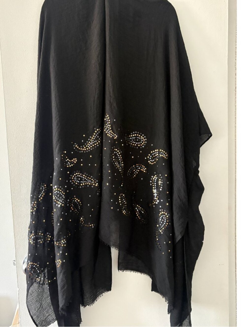 Black Celestial Kimono - Gold and Silver Paisley Detail